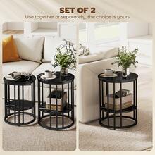 Set Of Two Marble-Effect Coffee Tables - Black - Black - View 4