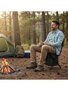 Folding Chair With Built-In Cooler, Portable And Durable - Army Green - View 7