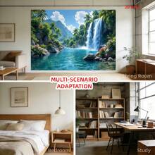 1 buah Banner Latar Belakang Pesta Bertema Sungai Air Terjun Hutan Tropis, Terbuat dari Poliester dengan Pohon Palem, Bukit Hijau, dan Elemen Bunga, Cocok untuk Ulang Tahun, Pernikahan, Fotografi, dan Acara Lainnya - A - View 7