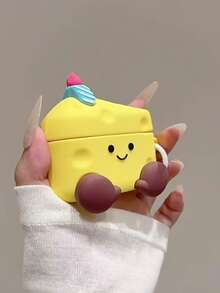 1pc Cute 3D Cheese Cake Silicone Headphone Case, Compatible With AirPod1/2/3/4/Pro, Shockproof Protective Cover With Keychain - Yellow - View 8