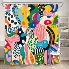 1/4pc Abstract Art Shower Curtain Set, Multi-Color Pop Art Print Bathroom Decor, Bathroom Curtain, Bathroom Accessories Including U-Shaped Mat, Toilet Lid Cover, 70.87X70.87 Inch Shower Curtain With Hooks, Modern Abstract Bathroom Decor - A - View 17