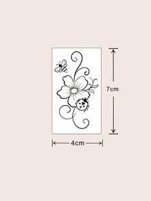 1pc Waterproof & Smudge-Proof Temporary Tattoo, PVC Realistic Ladybug & Floral Tattoo Sticker, Suitable For Daily Use - Grey - View 3