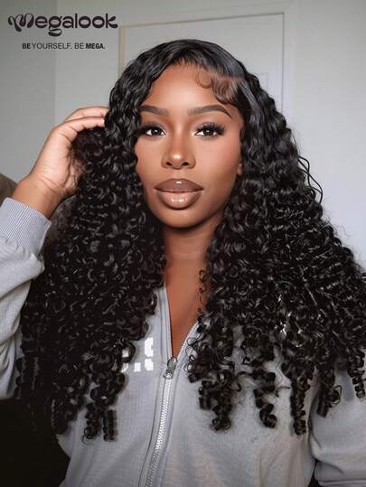 MEGALOOK Wig Keriting Burma Super Lace 13x6 100% Rambut Manusia, Potongan Siap Pakai dari Telinga ke Telinga, Lace Transparan Tanpa Sambungan, Garis Rambut Alami yang Sudah Dicabut, Gaya Jerry Curl Finger Wave, Alami untuk Wanita, Penggunaan Sehari-hari