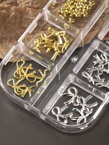 6pcs 3D Bow Nail Art Decorations, Gold & Silver Hollow And Solid Bow Nail Accessories, Multi-Size Metal Ribbon Nail Decor Suitable For Wedding, Valentine's Day, Graduation Ceremony And Daily Wear Nail Charms - Multicolor - View 5