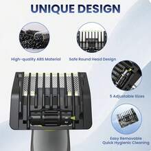 五合一导梳保护罩,适用于 One Blade QP2520 QP2530 QP2620 QP2630 QP2724 QP2834 胡须修剪器,1-5mm 可调节 - 黑色 - 查看 6