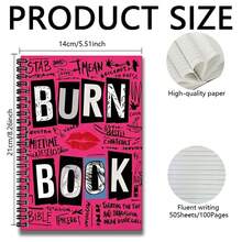 1本時尚個性化塗鴉螺旋筆記本，封面顯眼印有「BURN BOOK」文字與紅唇圖案，質感極佳。適用於工作記錄、學習筆記、日記書寫及其他場景，是畢業、生日等場合的理想禮物。適用於日常規劃與備忘。 - A - 查看 2