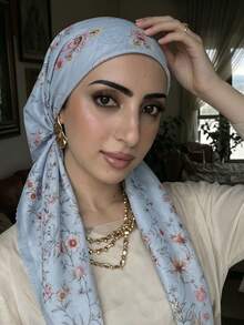1pc Women's Wave Edge Digital Print Linen Headscarf, Instant Hijab, New Convenient Linen Printed Headscarf, Fashionable High-End Printed Slouchy Hijab Scarf, Convenient To Wear, Casual And Versatile For Daily Use - Multicolor - View 1