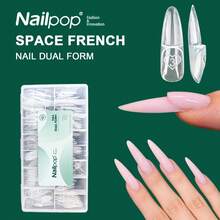 nailpop 150pcs/Box 15 Sizes Oval Nail Extension Tips, Reusable French Double Layer Nail Tips, Suitable For Hard Gel/Polymer Gel Fast Modeling, Nail Enhancement Tool For Creating Personal Style - Clear - View 1