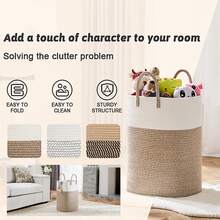 1pc Laundry Basket / Woven Hamper - Multifunctional Bathroom Storage Basket. Available In Two Sizes (40L And 60L) And A Variety Of Styles And Colors. An Ideal Storage And Organization Solution For The Laundry Room, Bedroom, Bathroom - Multicolor - View 11