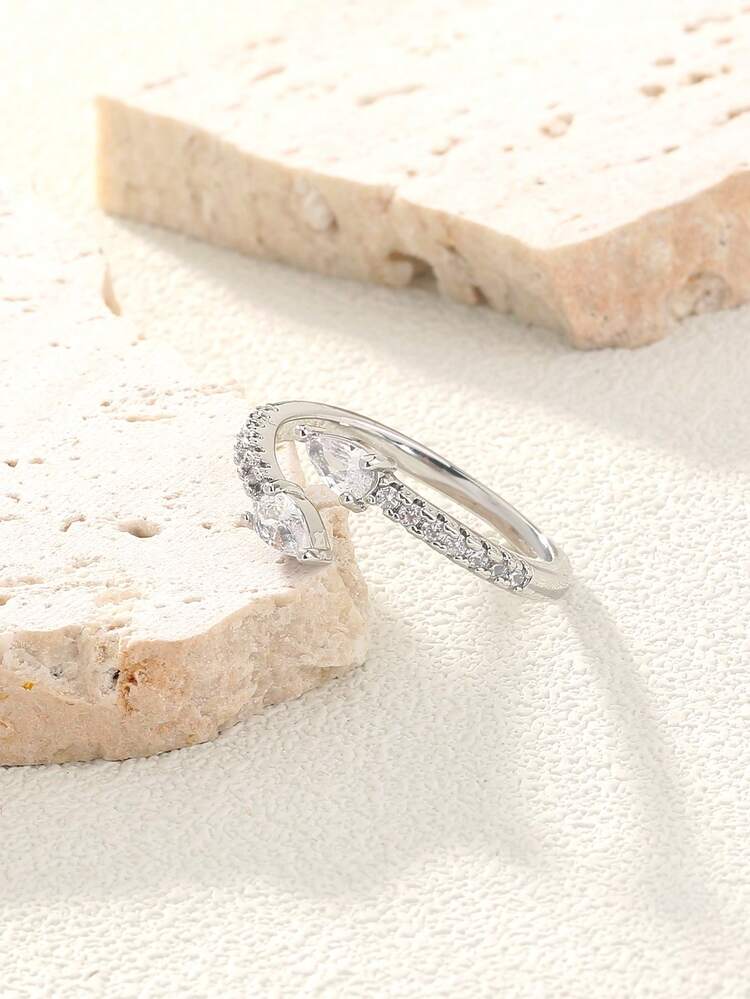 Nooxian 1 chiếc nhẫn nữ tối giản sang trọng đính đá zirconia vi khảm - Bạc - Xem 5