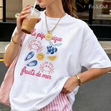 Women's T-Shirt The Seafood Picnic Short Sleeve Crew Neck Casua Suitable For Spring And Summer - White - View 1
