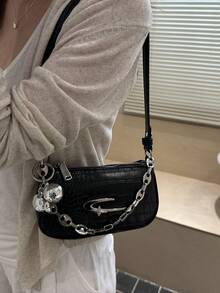 時尚個性化女款方包、相機包、PU材質、金屬星形裝飾、鏈條裝飾、球形裝飾、性感風格、Y2K金屬風、適合日常使用、上班通勤、錢包、送給朋友的禮物、節日、女款單肩包 - 黑色 - 查看 8