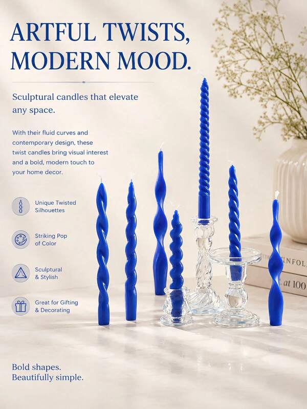 2 piezas de velas largas cónicas de estilo europeo azul, patrón espiral/espiral/engranaje, sin humo, iluminación ambiental, decoración creativa del hogar, boda, regalo elegante, cena a la luz de las velas de estilo occidental, hotel & restaurante, decoración de fiesta/banquete