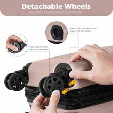 YONSLY 16 Inch Suitcase With Detachable Wheels 360° Combination Lock Double Zipper Soft Rubber Handle Trolley Travel Suitcase For Vacation - 香檳色 - 查看 2