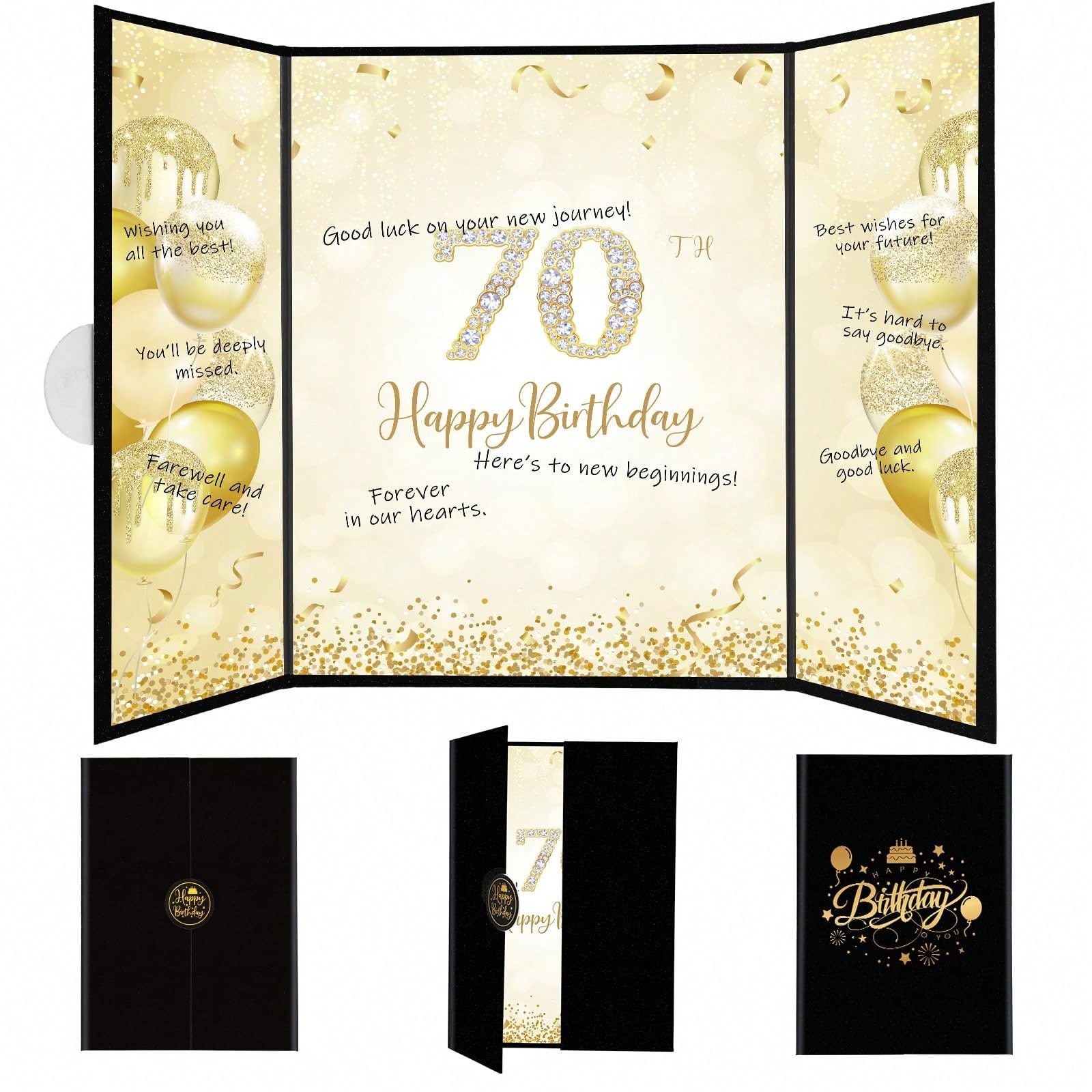 男士70岁生日装饰黑金签名访客簿，创意签名板70岁生日礼物，70岁生日派对用品
