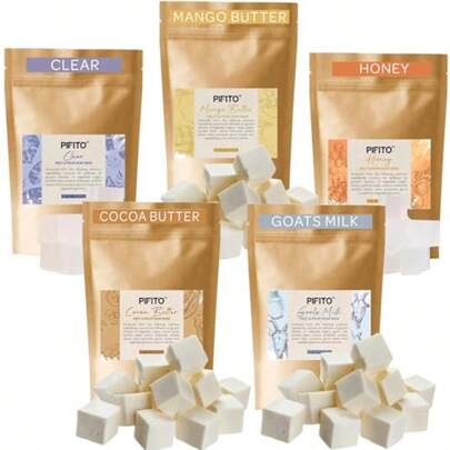 Pre-Cut Melt And Pour Soap Base Sampler 5 Lbs Cut-Up Pieces 1lb Each Goats Milk Honey Clear Cocoa Butter Mango Butter Glycerin Soap Making Supplies Kit DIY Handmade Soap For Face Body Dry Sensitive Skin Beginner Friendly