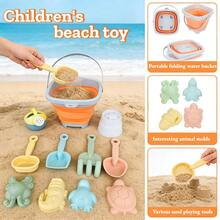 11 pezzi Set divertente per bambini di secchio e setaccio pieghevoli, secchio portatile e pieghevole per spiaggia, sabbia, giochi d'acqua - Multicolore - Visualizzare 1
