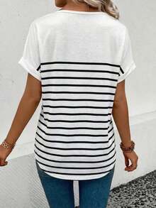 Camiseta casual y versátil para primavera/verano con cuello en V, puños acampanados y estampado degradado en forma de corazón - Multicolor 5 - Ver 2