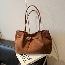 Bolso de mano moderno y versátil para mujer, estilo casual elegante con un toque de alta gama, bolso de hombro estiloso ideal para ir de compras, bolso de gamuza sencillo para mujer con gran capacidad, nuevo bolso de hombro vintage esmerilado de otoño 2026, bolso tote para ir al trabajo. - Marrón sin colgante - Ver 13