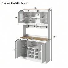 Kitchen Buffet/Sideboard With Hutch, 175 Cm, Kitchen Cabinet With Glass Doors, Wine Rack And Hook Rail, Large China Cabinet/Pantry/Kitchen Cabinet For Kitchen, Dining Room, Living Room - White - View 2