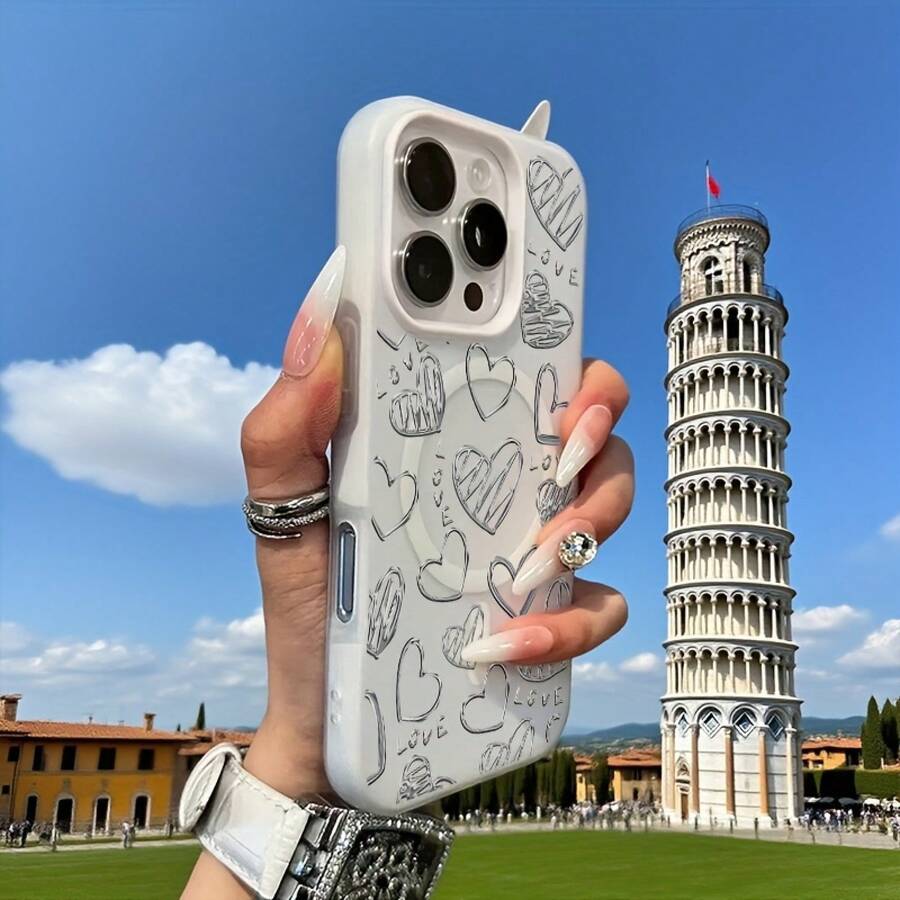Phone Case - A Phone Case With A Full-Screen English Heart Design, Featuring A Minimalist Macaron Color And A Jelly-Like Texture, Combines Magnetic Wireless Charging. Perfect For Halloween, New Year, Christmas - 白色 - 查看 1