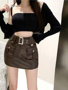 Women Skirts - Coffee Brown - View 5