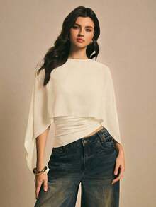 Elegant Women's Blouse With A Solid-Color Shawl Collar - Apricot - View 6