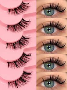 Asiteo 7 Pairs Cartoon Half-Eye False Eyelashes, Extended Tail False Eyelashes, Cat Eye Anime Pointed False Eyelashes, Natural Thin Faux Mink False Eyelashes, Transparent Band False Eyelashes - 半眼睫毛 - 查看 1