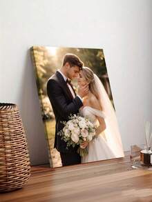 1pc Customizable Wooden Frame Canvas Wall Art - Personalized Family Portrait And Action Photos, Printing, Suitable For Living Room, Bedroom Or Home Office Decor, Cozy Room Accent, Quality Reproduction Framed Canvas Wall Hanging - Multicolor - View 1