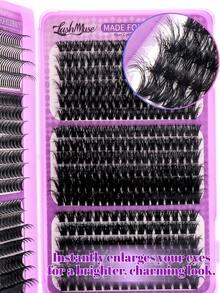584PCS D-Curl Fairy Lash Clusters, 0.35–0.63inch Fluffy Thick Individual Lashes, 0.07mm Faux Mink DIY Cluster Lashes, Includes Glue, Tweezers & Brush, Perfect For Daily Makeup, Party, Wedding, Halloween, Christmas, Valentine's Day - 紫色 - 查看 5