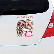 1pc Two Girls Hugging Car Sticker - Durable Fantasy Cartoon Animal Theme Decal For Car, Laptop, Truck, Window, Wall - 1pc - View 4
