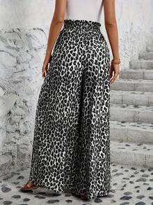 Women's Wide Leg Trousers With Elastic Waist And Print - Light Grey - View 2