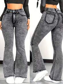 Women's Graphite Flare Jeans, High Waist With Lycra Stretch, Shaping, Butt-Lifting, Bell Bottom Style - 深灰色 - 查看 1