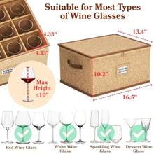 Caja de almacenamiento para copas de vino con divisores cajas de almacenamiento con asas y etiqueta carcasa dura apilable caja de almacenamiento de China de 0 pulgadas de alto para cristalería - Lino - Ver 5