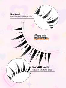 Asiteo 9 Pairs Cartoon Style Natural Cat Eye False Eyelashes, Criss-Cross Thick Spikes Faux Mink False Eyelashes, Anime Lashes, Manga Lashes, Makeup Extension Tool For Party & Travel - Spiky Manga Lashes - View 4