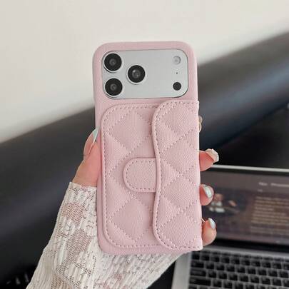 1 pieza Funda de teléfono tipo billetera acolchada premium rosa, con ranuras para tarjetas integradas, cubierta protectora de cuero PU anti-caídas, diseñada para mujeres | Compatible con Apple 14/15/17/Plus, ProMax | Elegante y práctica, eleva la vida diaria