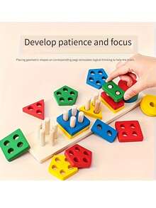 Juguete de apilamiento de madera colorido - Torre de clasificación de formas, ayuda con el reconocimiento de formas y el entrenamiento de habilidades motoras finas, bloques de construcción educativos - Multicolor - Ver 8