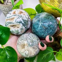 1pc Stunning Rare Moss Agate Crystal Cluster Ball, Mineral Collectible, Exquisite Moss Agate Crystal Ball, Loose Gemstone Replica, Perfect Home Decor Art Collectible, Unique Holiday Gift, Ideal Choice For Collectors - Moss Agate - View 4
