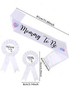 3件組性別揭曉裝飾，準媽媽與準父母徽章與肩帶，嬰兒派對用 - 彩色 - 查看 2