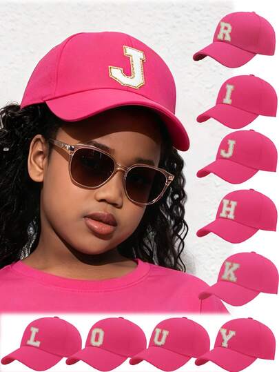 1pc Kids' A-Z Letter Custom Fuchsia Baseball Cap, Sweet-Girl Sun Hat, Multi-Scene Cap For Campus Outfits/Weekend Outings/Girls' Hangouts/Outdoor Play