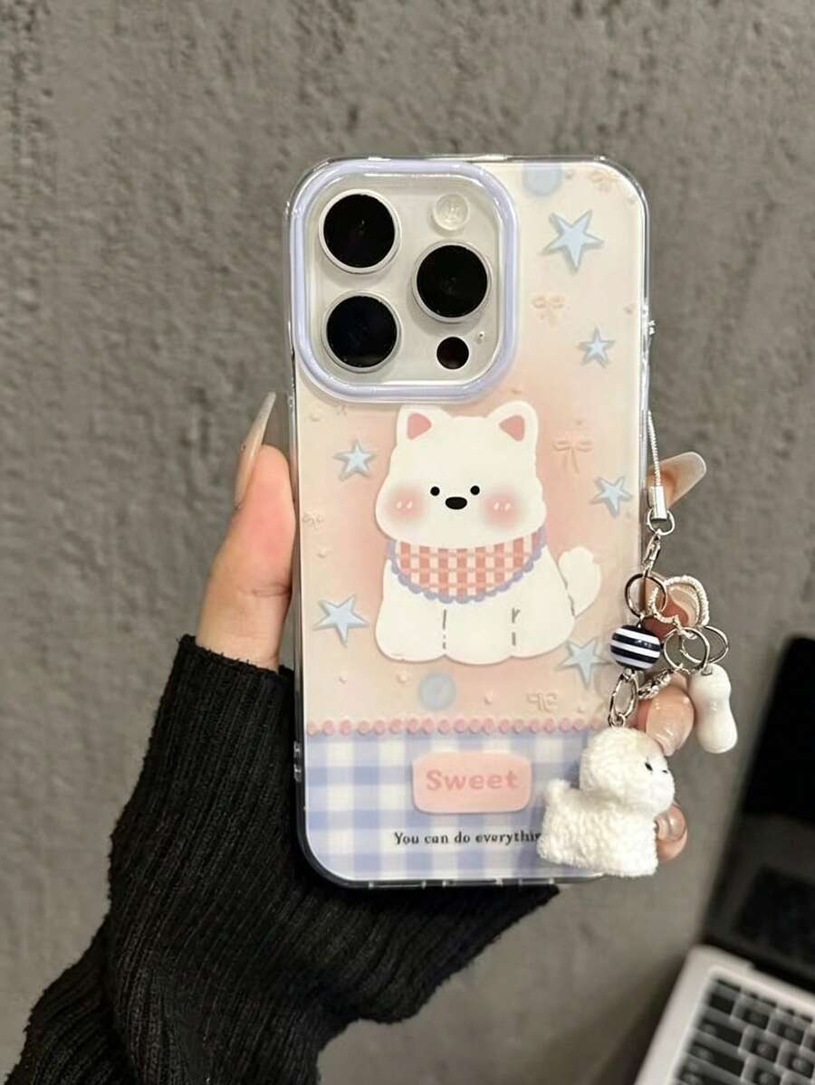可爱狗狗/猫咪耳朵造型软壳手机壳,兼容 16/16 Pro Max、13/14/15 系列 - 白色 - 查看 1