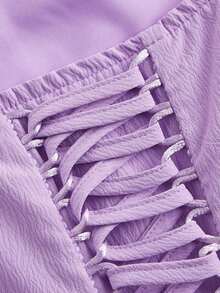 MOD Vestido romántico de un solo hombro con diseño de espina de pescado falso - Morado - Ver 3