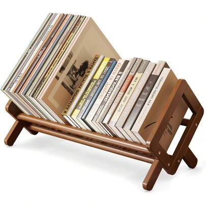 Premium Desktop Bookshelf, Bamboo Desk Bookshelf, Retro Brown Book Rack Shelf Organizer, Stable Bookshelves Storage, Tabletop Large Magazine Holder Racks For Magazines, Books, Files