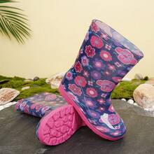 Kids Dinosaur Pattern Mid-Calf Rain Boots, Cute Fashion Companion For Dates - 紫色 - 查看 6