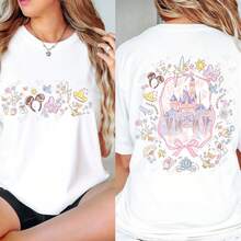 Disney "Best Day Ever" Coquette Bow Floral Oversized T-Shirt Unisex, 100% Cotton Vintage Short Sleeve Casual Top, Cute Disney Doodles Graphic Print Tee - trắng - Xem 1