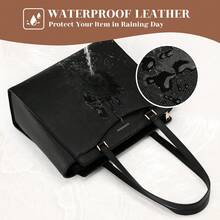 Handtasche Damen Groß Shopper Tasche Damen Wasserdichte Laptoptasche 14 Zoll PU Leder Tote Bag mit Reißverschluss Innentasche Arbeitstasche Schultertaschen Henkeltasche - Schwarz - Übersicht 3