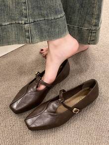 2026 Spring/Autumn New Square Toe Mary Jane Shoes, French Style Comfortable Soft Bottom Casual Shoes For Women - Brown - View 3