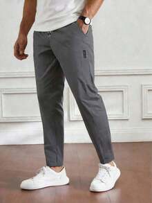 Pantalones ligeros de verano para hombre con cordón en la cintura y pierna entallada, para otoño - Gris Oscuro - Ver 2