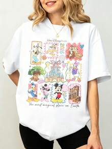 Disney Florida 2026 Vacation Oversized T-Shirt Unisex, 100% Cotton Vintage Short Sleeve Casual Top, Mickey & Friends Family Matching Graphic Print Tee - trắng - Xem 1