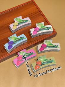 3入組鬱金香花朵髮夾，大號髮爪，波希米亞風女性髮飾。適合休閒、購物、夏威夷、海灘、校園、約會。夏季配件。 - 彩色 - 查看 6